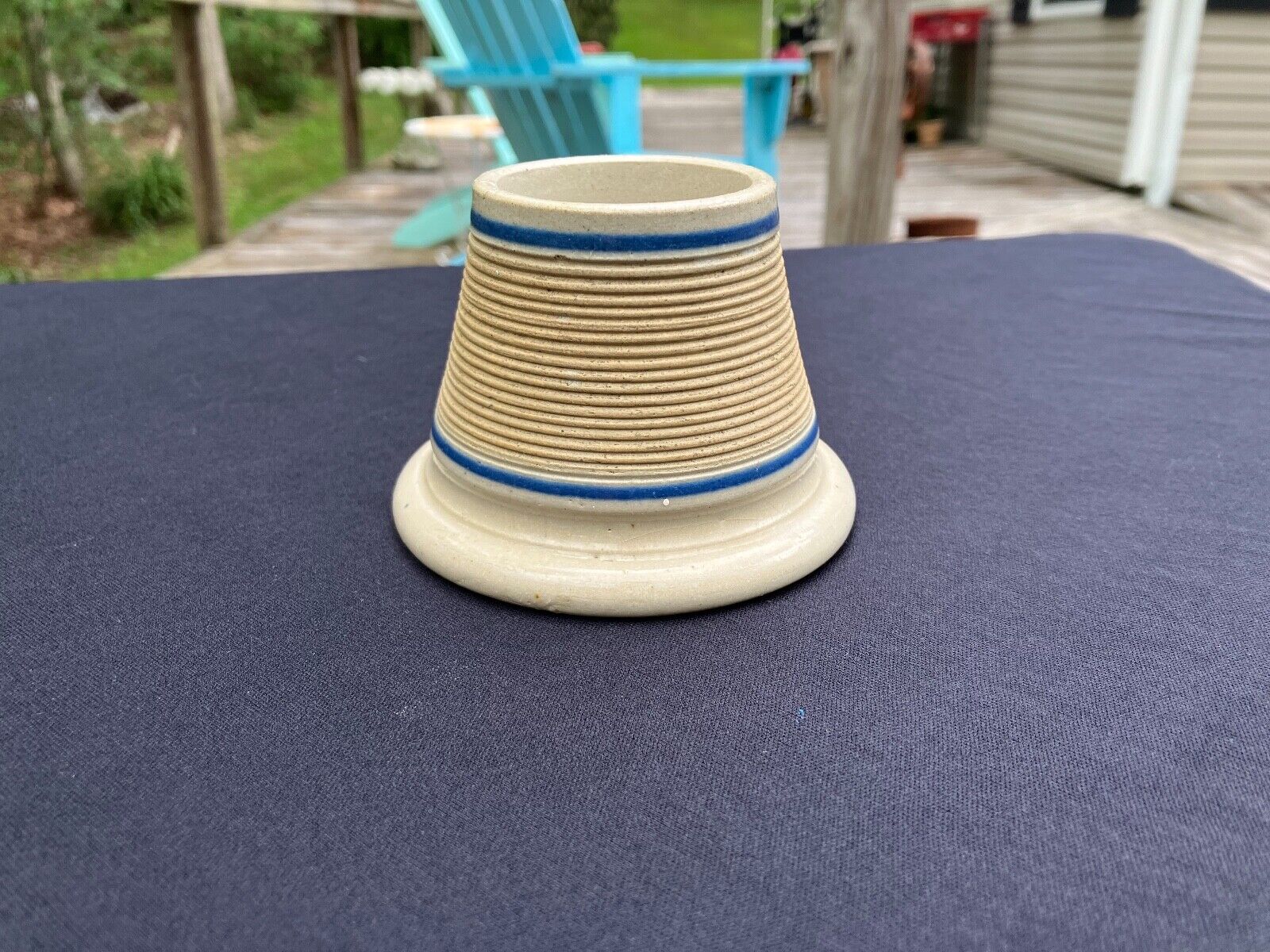 Antique Blue and White Stoneware Match Safe Holder White\'s Pottery Utica NY