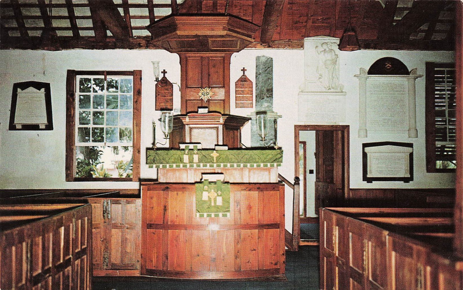 St Peter\'s Church St George Bermuda Historic Pulpit Interior Vtg Postcard J62