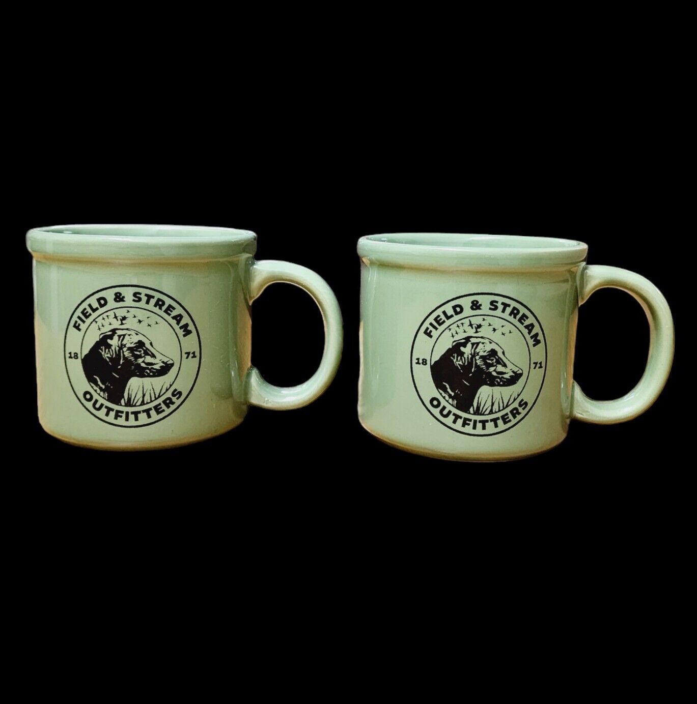 *RARE* 2x Field & Stream Green Hunting Coffee Mug Soup Sporting - Dog #FASA12089