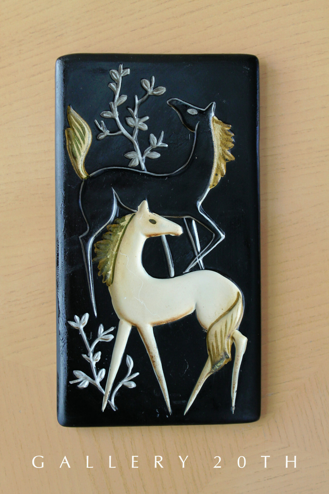 EPIC MID CENTURY MODERN JAPAN HORSE CERAMIC WALL ART SCULPTURE STALLIONS VTG