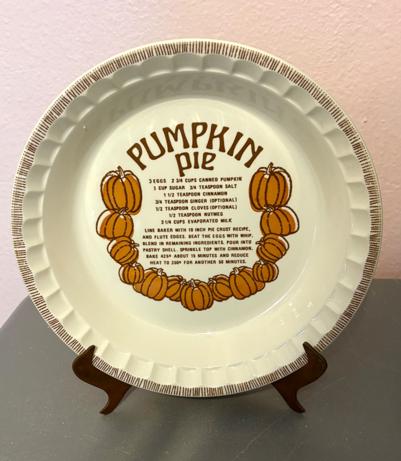 Vintage Royal China Jeannette Corp Pie Dish w/ Pumpkin Pie Recipe 11