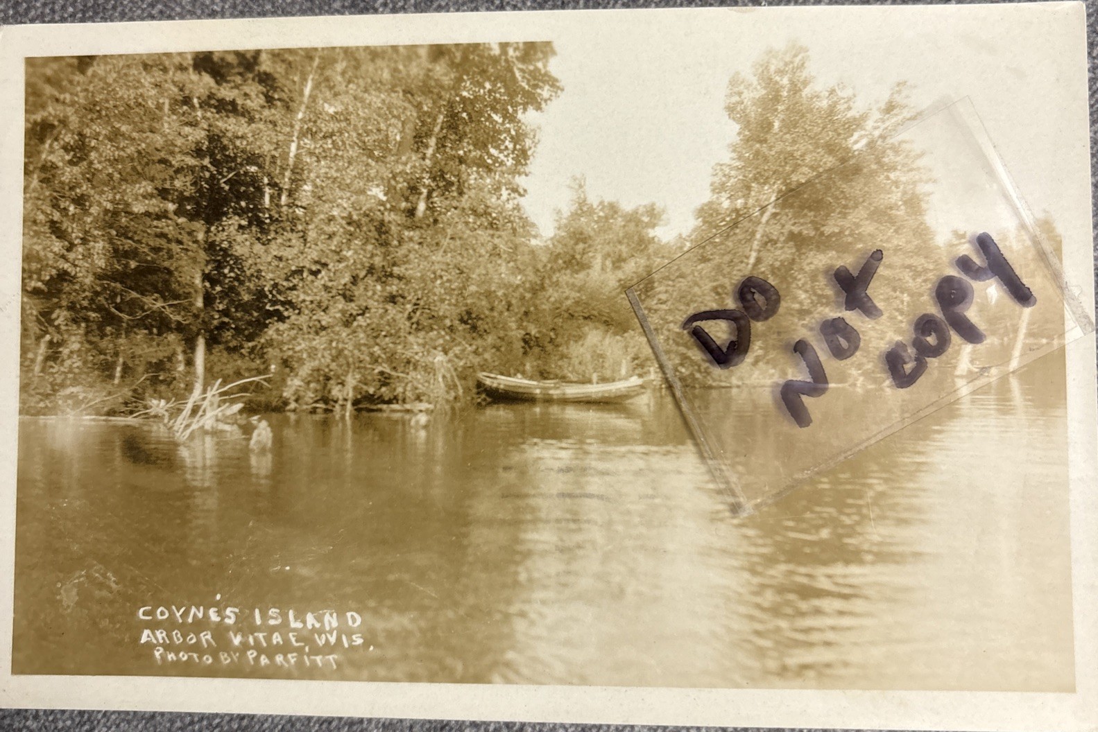 Arbor Vitae WI Coyne’s Island Real Photo RPPC Postcard Wisconsin Parfitt 1932 PM
