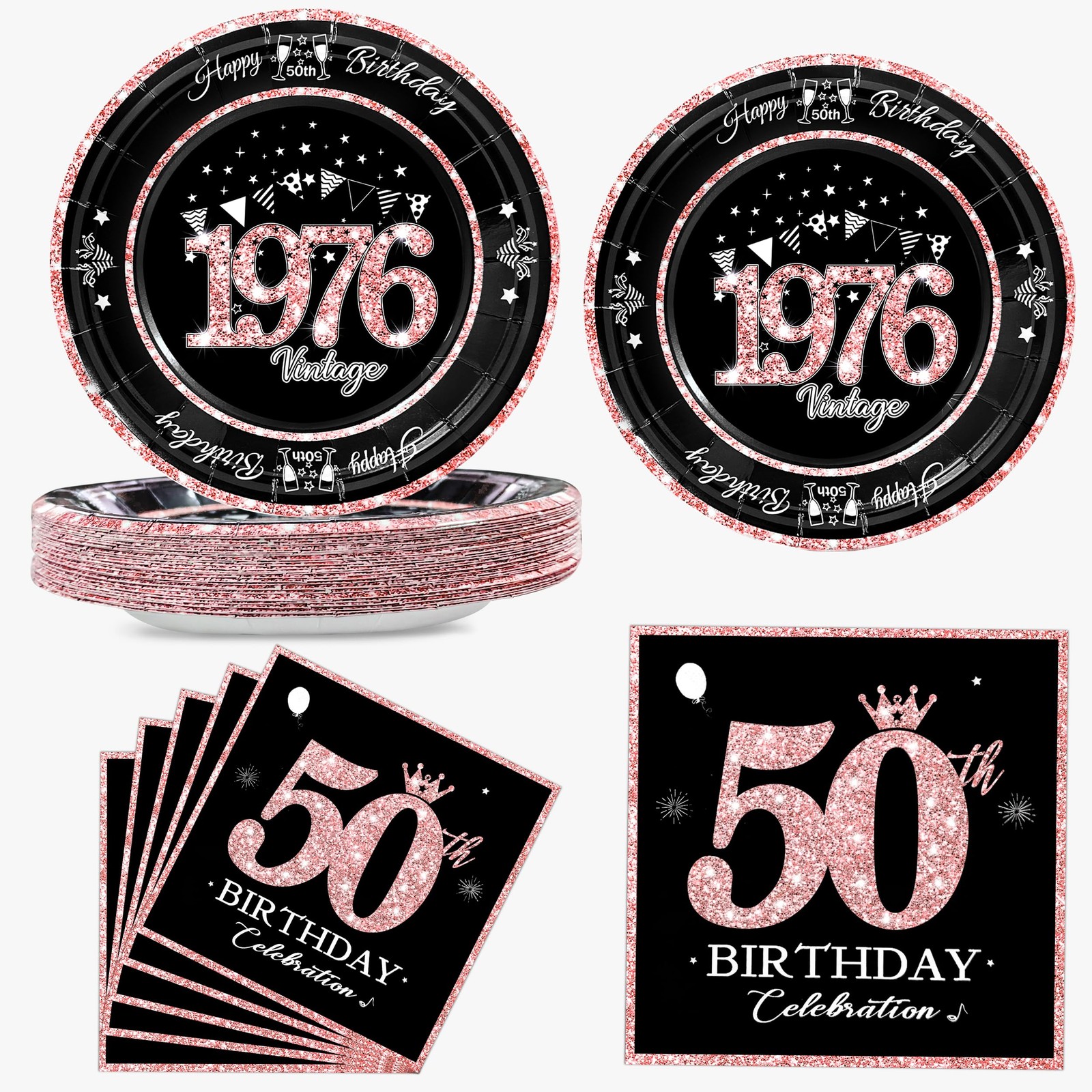 60 PCS Vintage 50th Birthday Plates and Napkins Set, 50th Birthday Decorations R