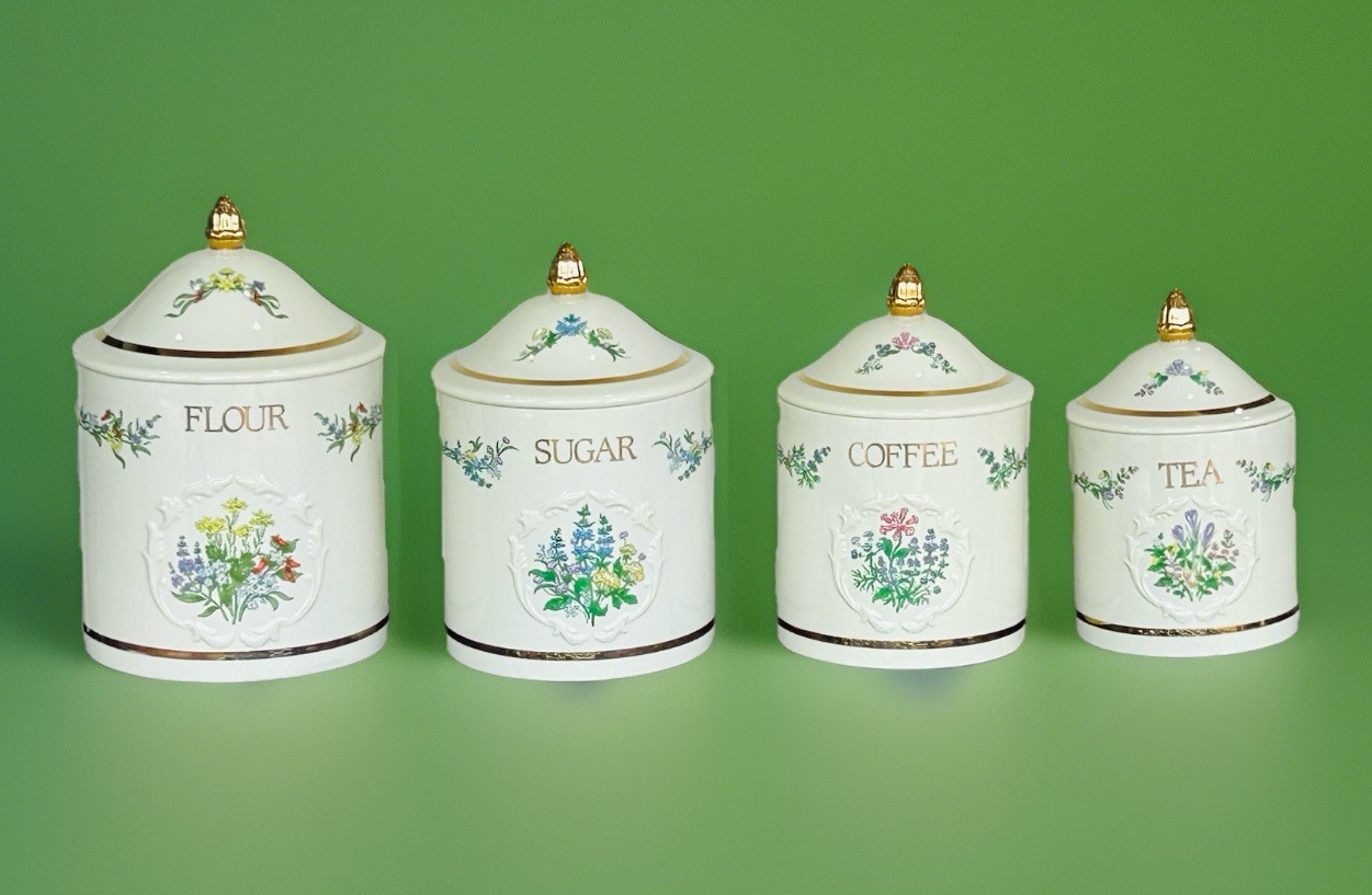 Lenox Spice Garden Canister Set 4 Flour Sugar Tea Coffee Porcelain 1993 VTG VGUC