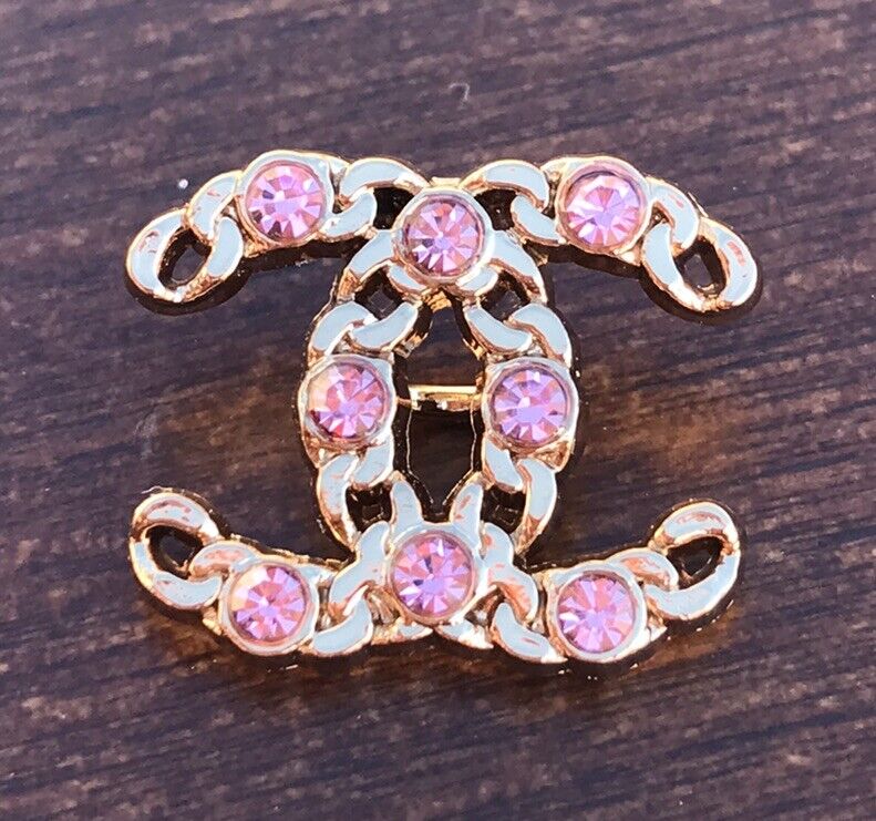 1 Chanel Pink Crystal & Gold Shank Button, 19mm Designer Button