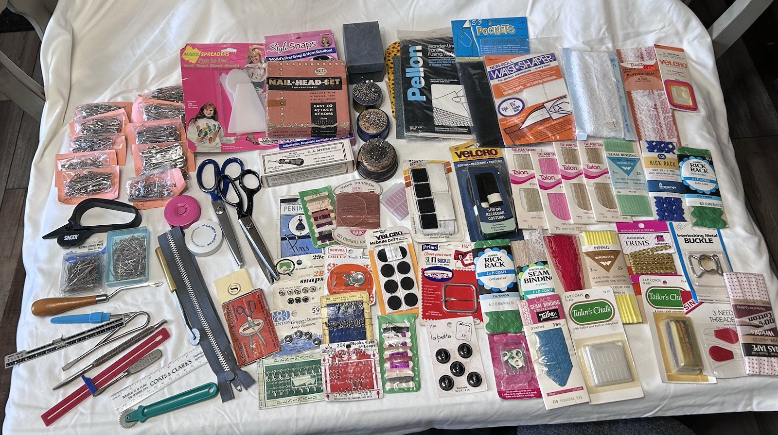 Huge Vtg  Sewing Lot Rick Rack, Seam Tape, Buckles, Tailors Chalk, Piping, Pins
