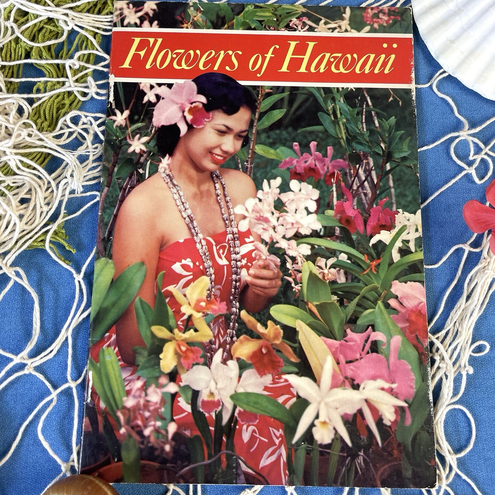 Vintage Flowers of Hawaii 1964 MCM Book Photography, Hula Girl, Tiki Bar Decor
