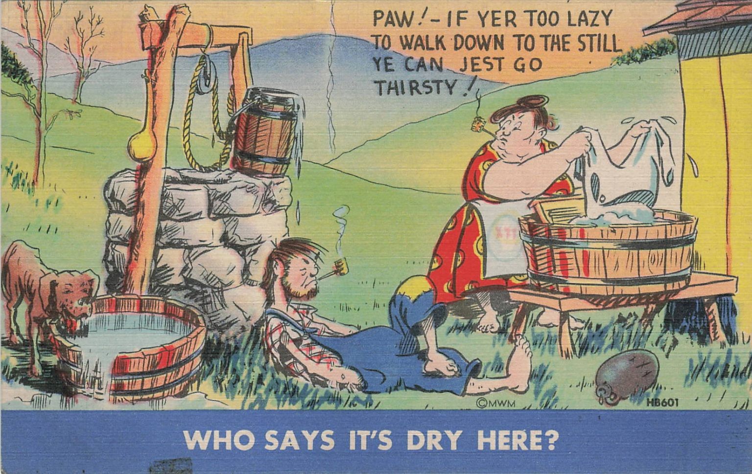 Vintage MWM Comic Postcard Hillbilly Moonshine Still Woman Washing Laundry Vintage MWM Comic Postcard Hillbilly Moonshine Still Woman Washing Laundry