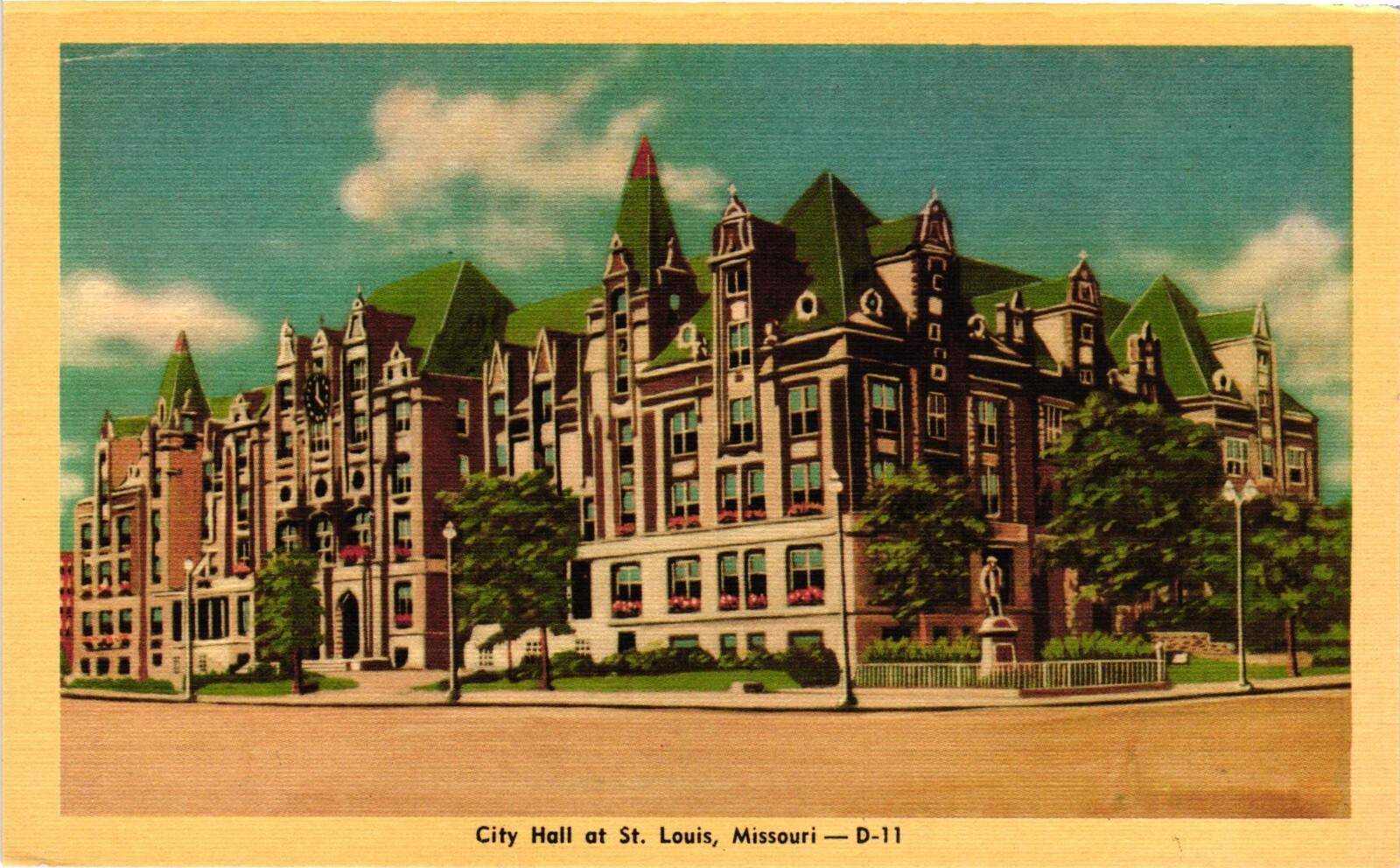 City Hall Building Street View St Louis Missouri c1930 Linen Vintage Postcard