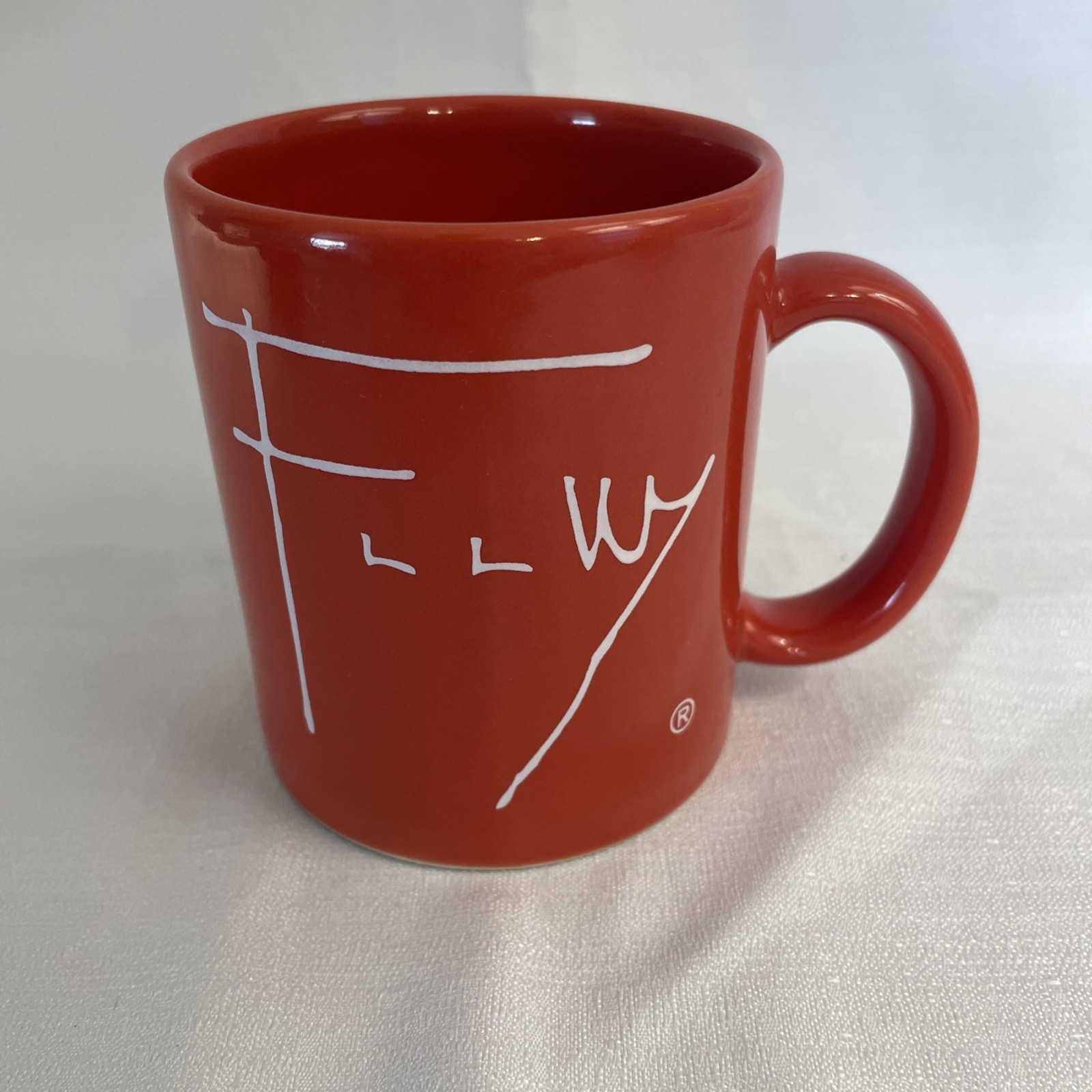 Frank Lloyd Wright Signature Red Orange Ceramic Coffee Cup Made in USA Frank Lloyd Wright Signature Red Orange Ceramic Coffee Cup Made in USA