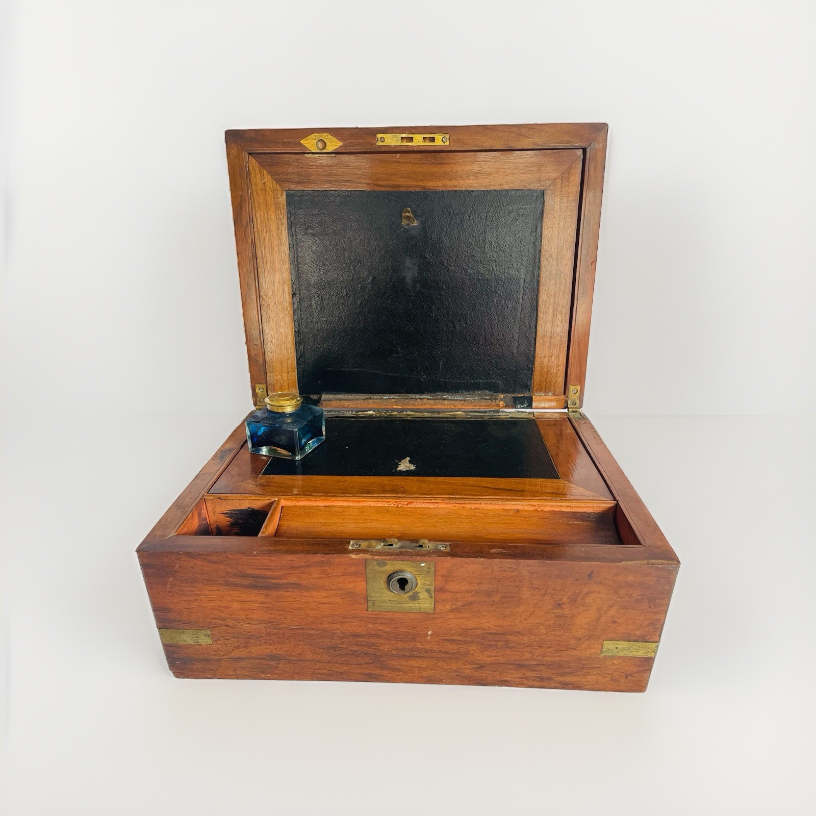 Antique Mahogany & Brass Writing Slope / Box w Ink Well - Restorer’s Dream