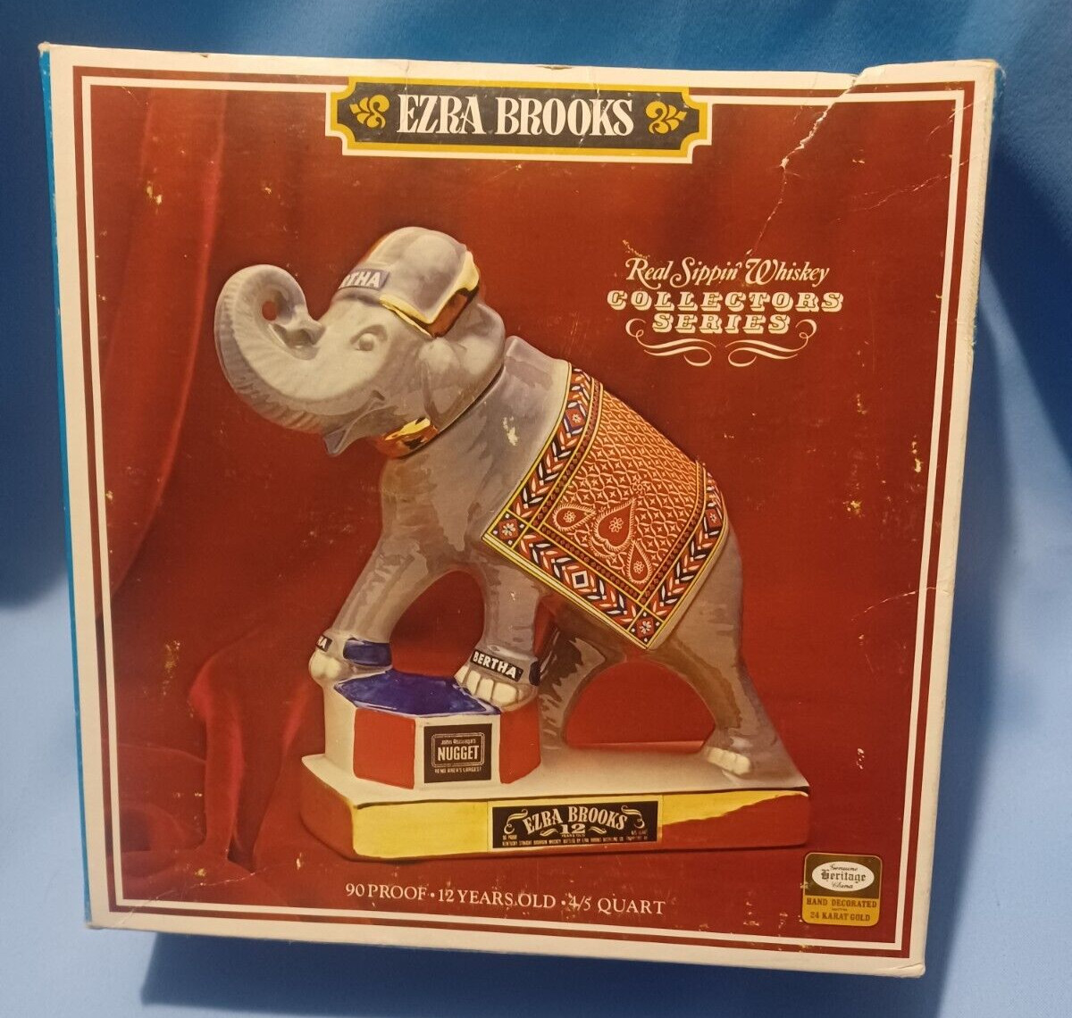 Vintage Ezra Brooks Real Sippin Whiskey Bertha Elephant Decanter Box - Box Only