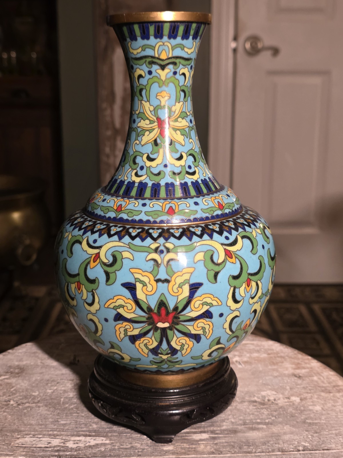 Beautiful 2 Piece Vintage Chinese Cloisonne Jar / Vase 10\