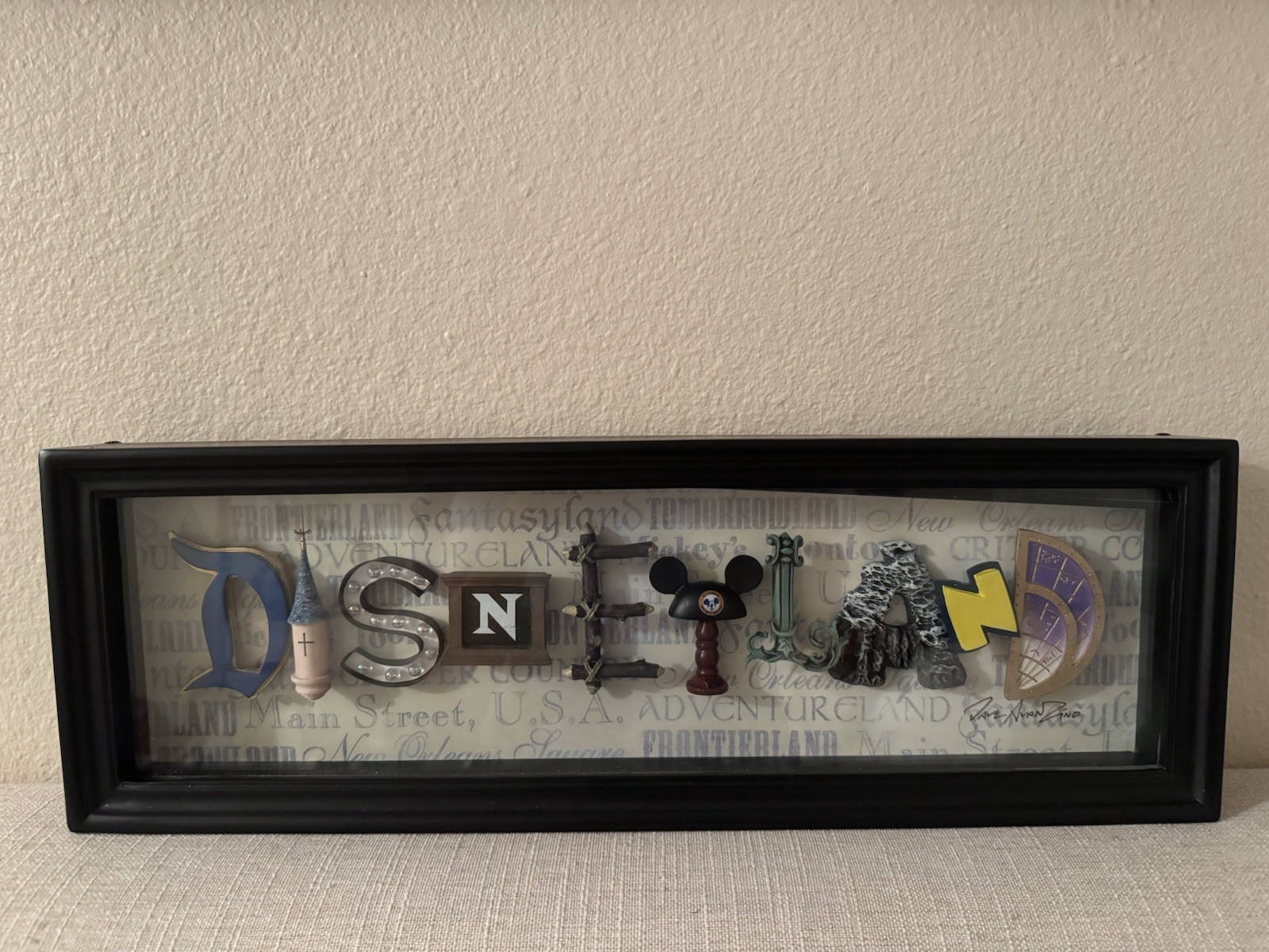 Disney Disneyland 50th Anniversary 2005 Icon Letters Shadow Box Framed Display