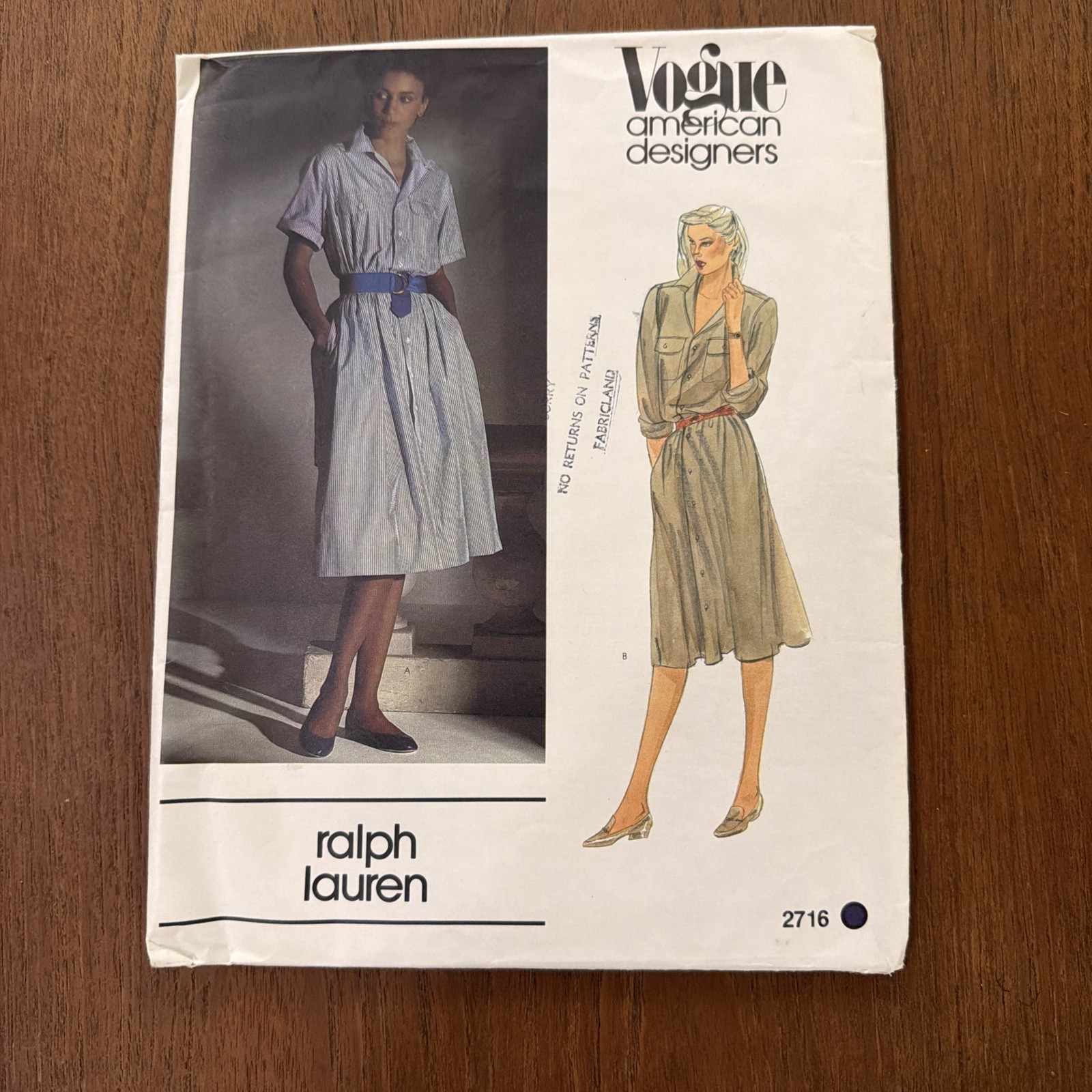 Vintage Vogue American Designer Pattern 2716 Ralph Lauren Sz 16 Uncut