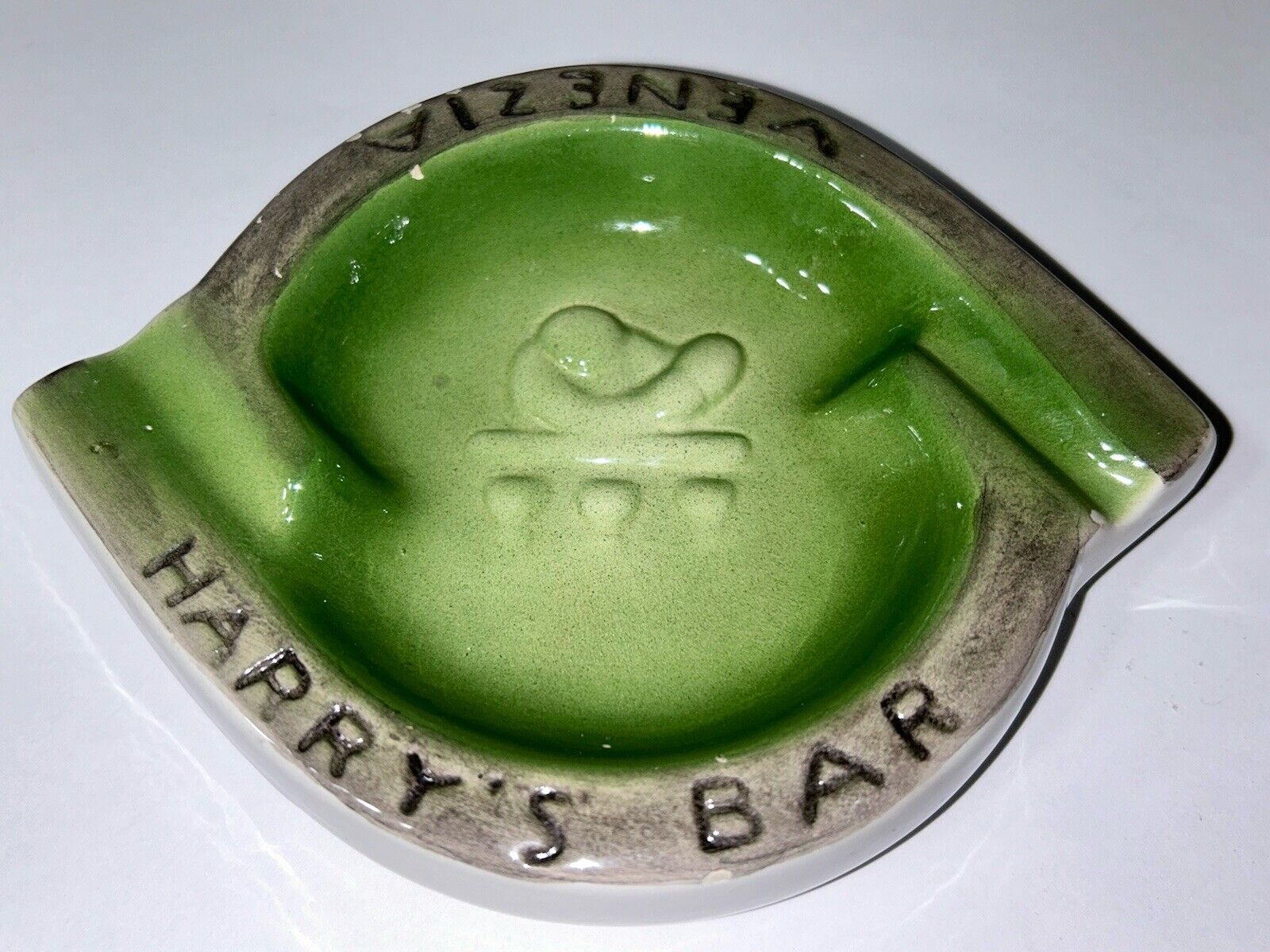 Harry\'s Bar Ashtray Harry’s Bar Venezia Ashtray Ceramic Ashtray Green Vintage