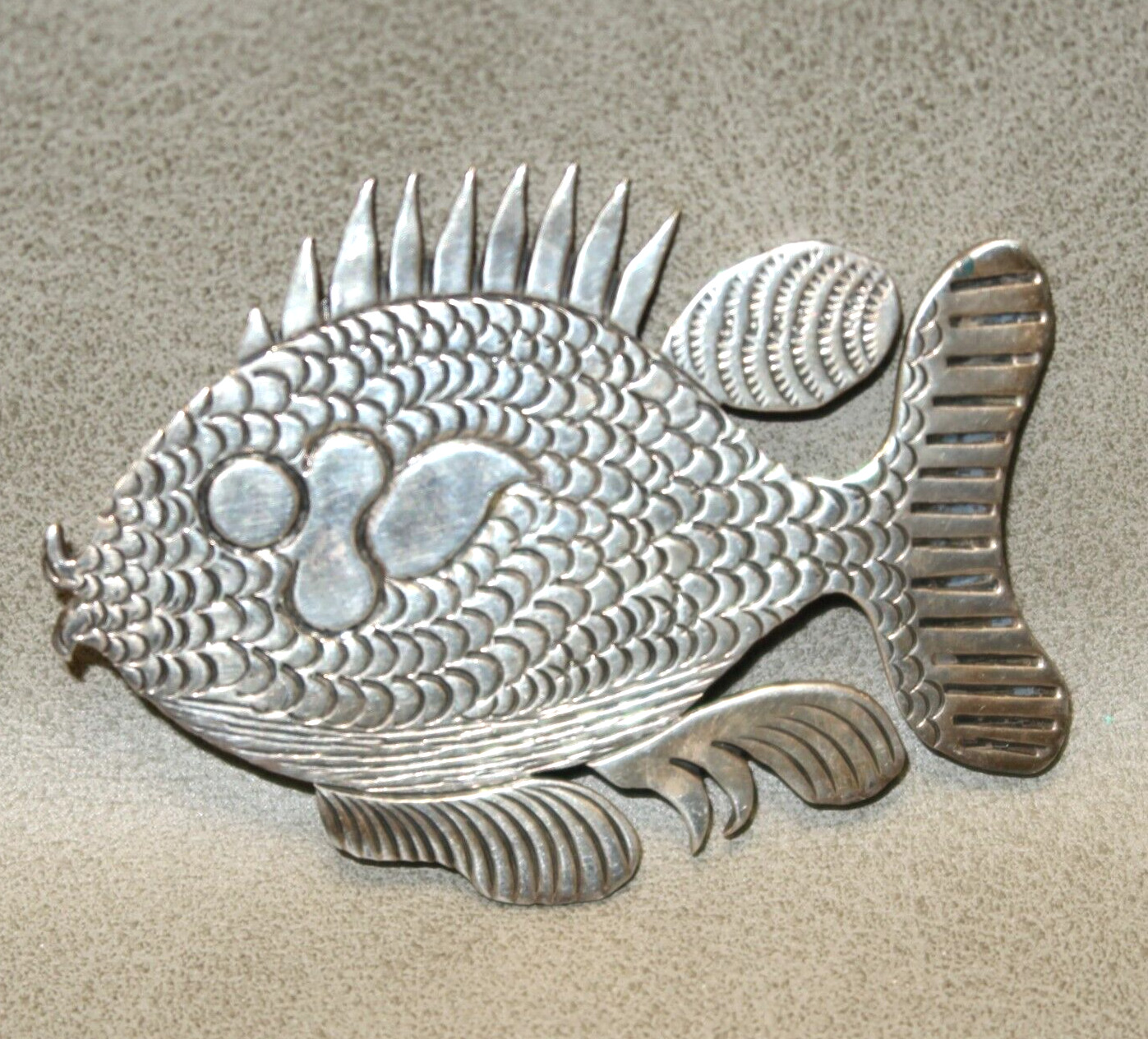 Vintage Navajo Clarence Lee Ornate Fish Sterling Silver Brooch Pin