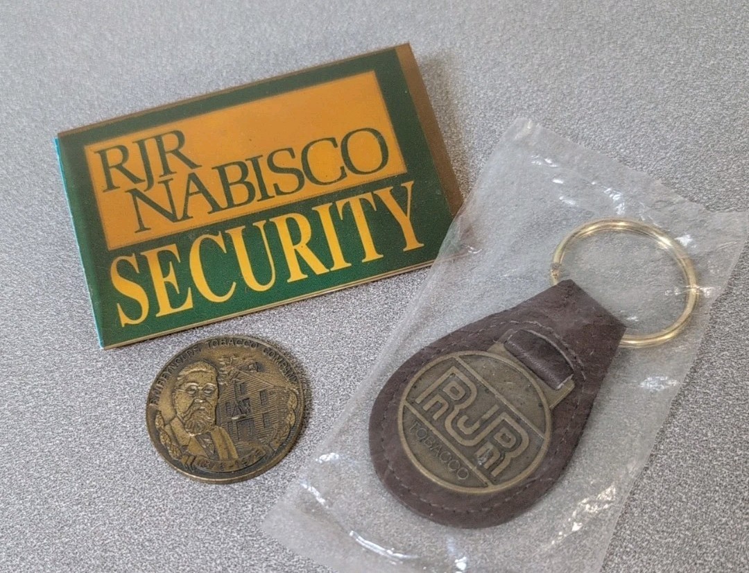 Rare R.J. Reynolds Tobacco Security Badge Challenge Coin & Leather Keychain Lot