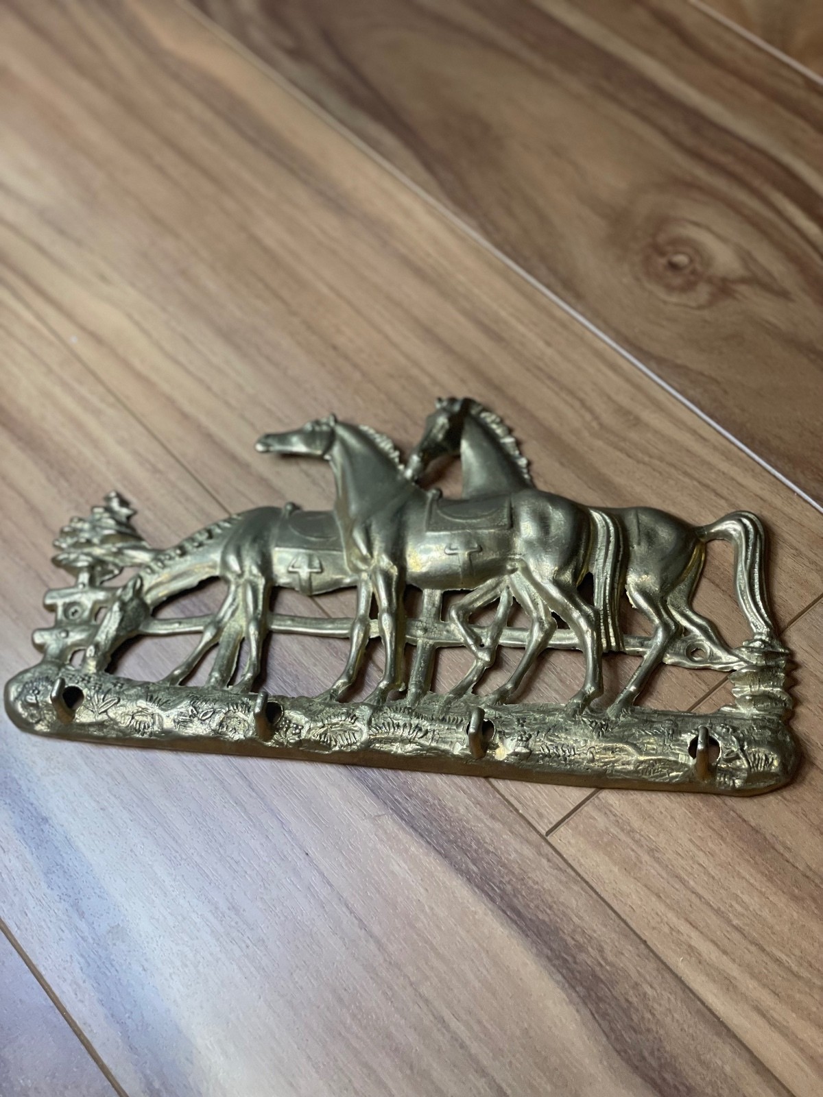 vintage solid brass wall-mounted key holder equestrian horse vintage brass gran