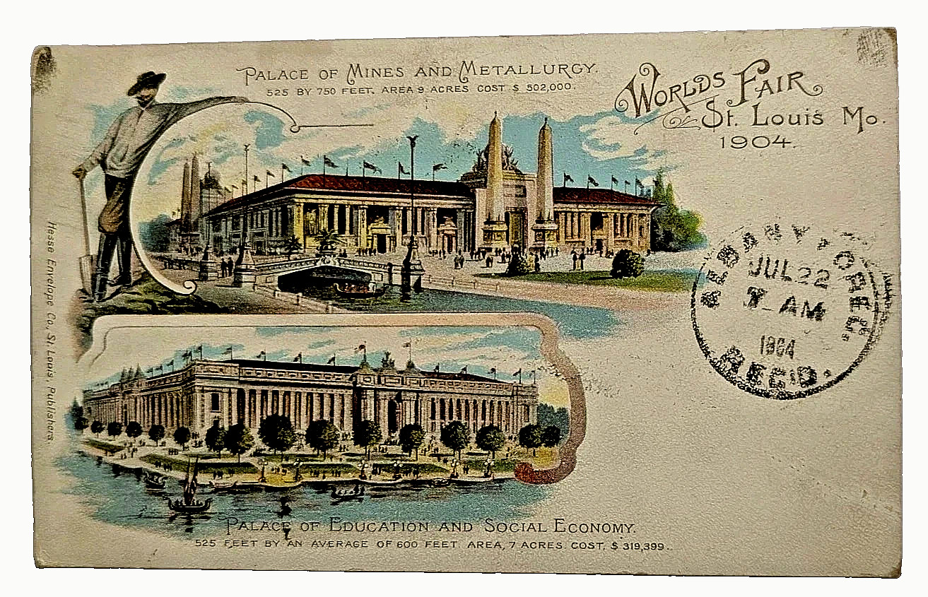 🚩💥1904 ST LOUIS WORLD\'S FAIR Postcard Palace of Mines / Palace of Education💥