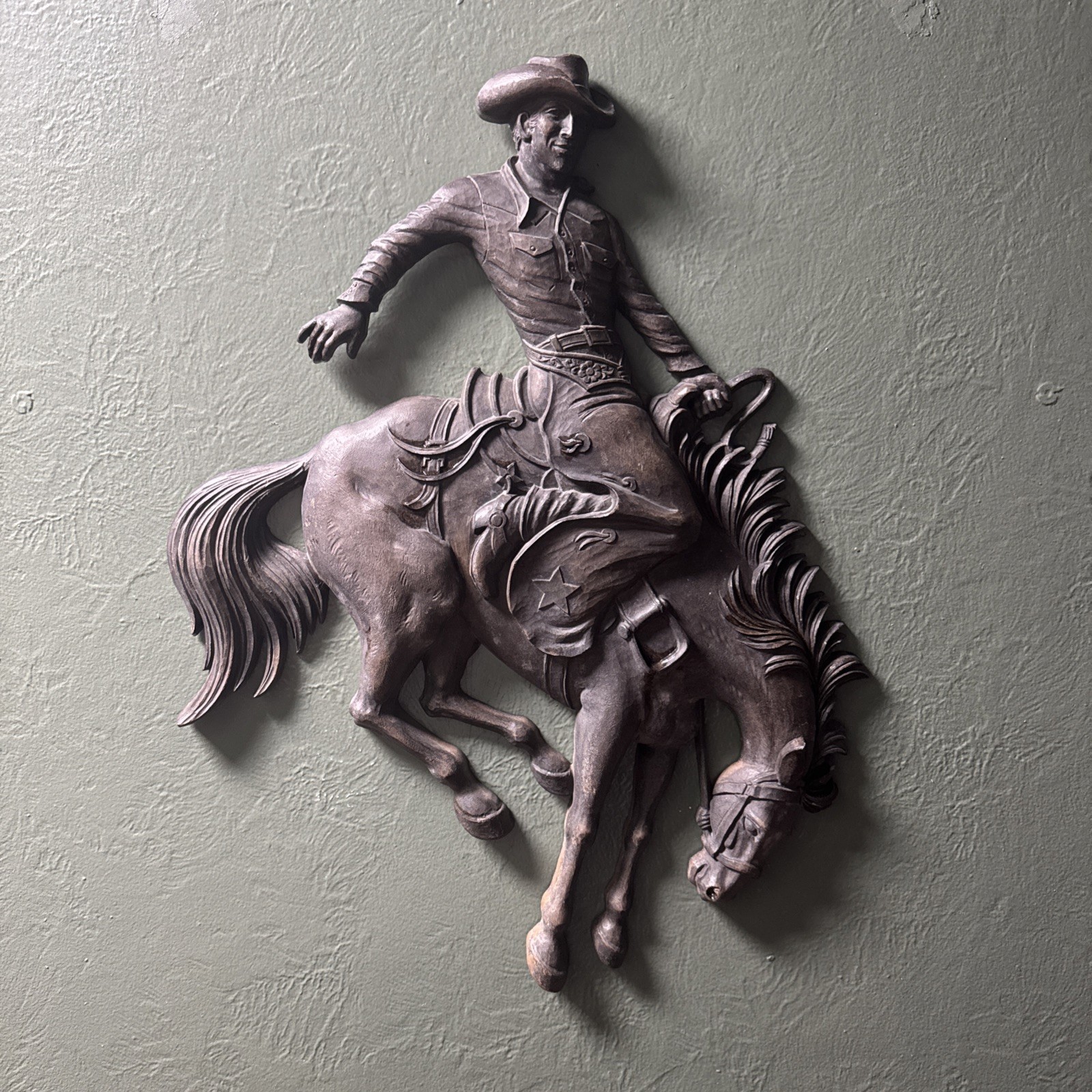 Vintage Homco Rodeo Cowboy Bucking Bronco Wall Hanging # 7289T Western 1974
