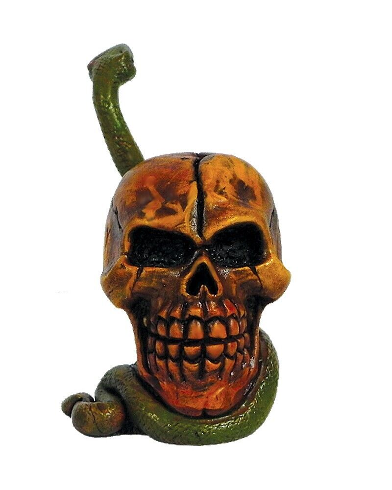 Skull with Green Snake Handmade Tobacco Smoking Hand Pipe Reptile Death Horror