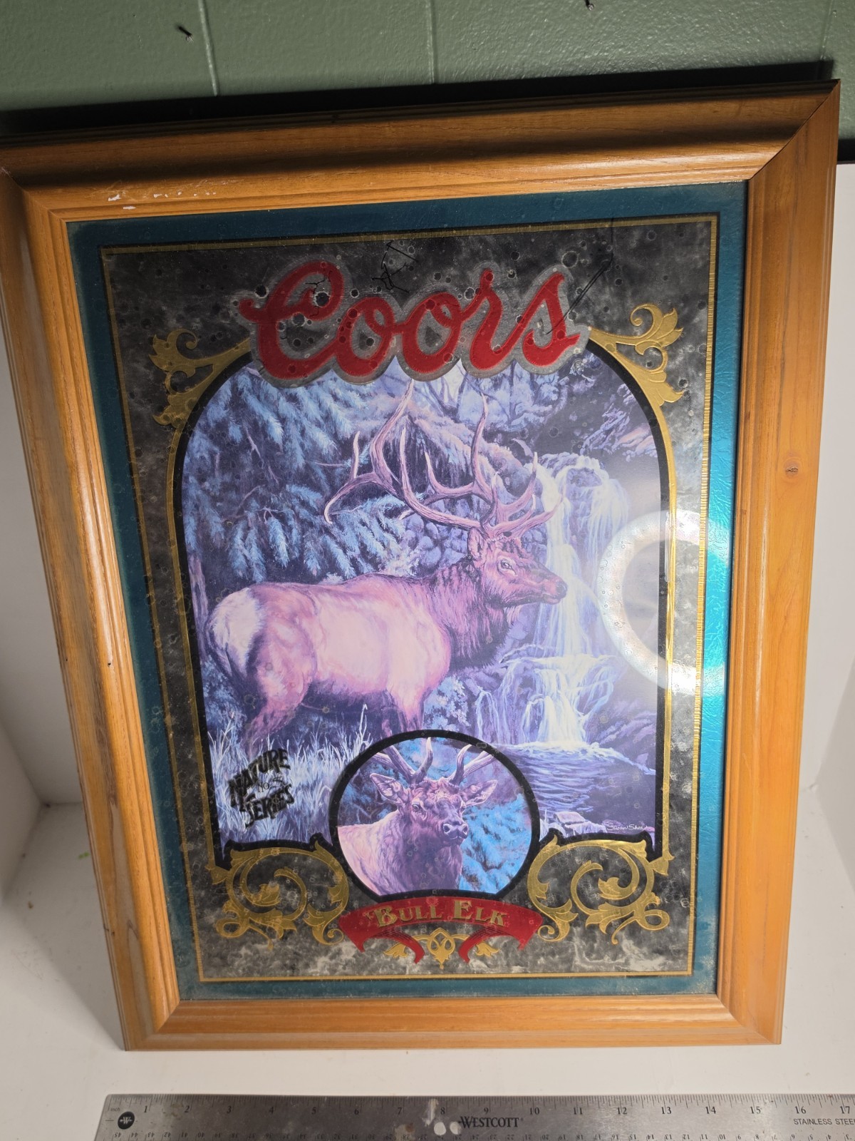 Vintage 1995 Coors Beer Mirror Sign Nature Series No. 5 Bull Elk Susan Shea...