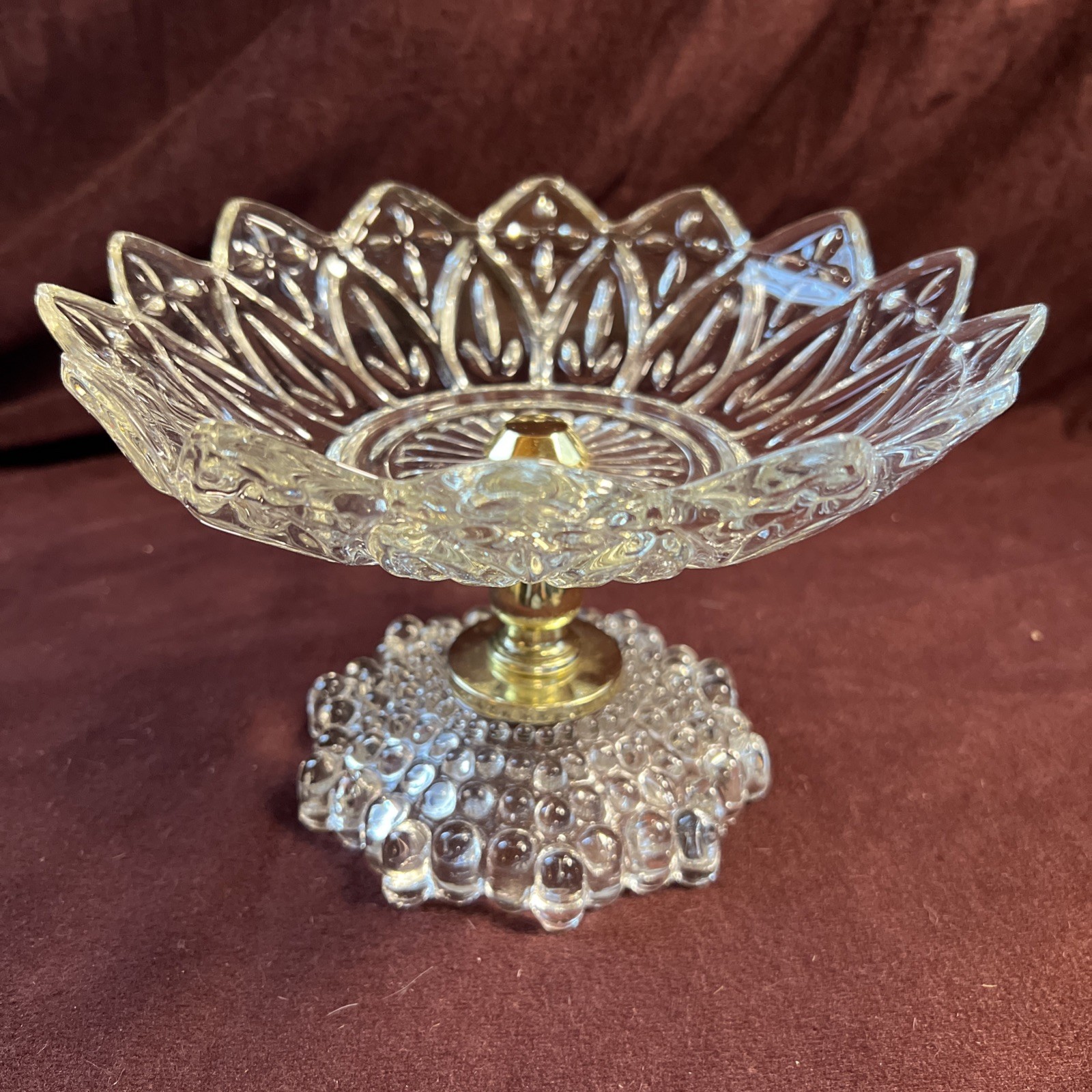 Beautiful Vintage Crystal Compote Pedestal Nuts Candies With Bubble Crystal Base