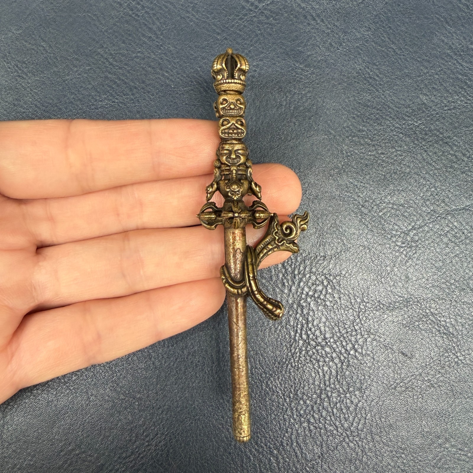 Tibetan Brass Guru Padmasambhava Kila Phurba Pendant Vajra Amulet Protection
