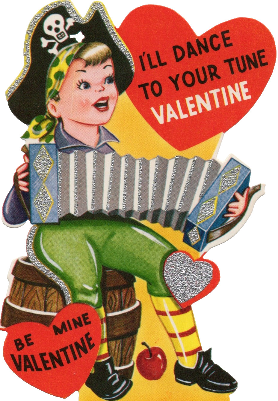 Vintage Valentine Card, BOY PIRATE W/ACCORDION \