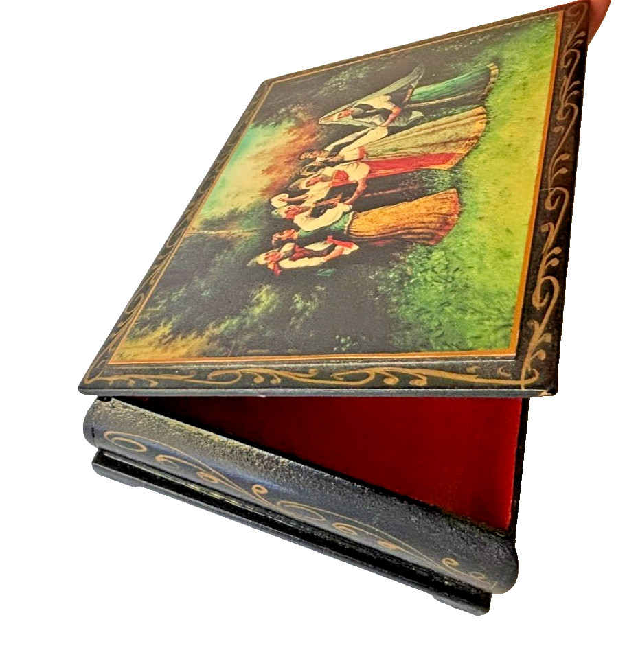 Vintage USSR Lacquer Wood Box Handpainted Khorovod Dance Russian Jewelry Trinket