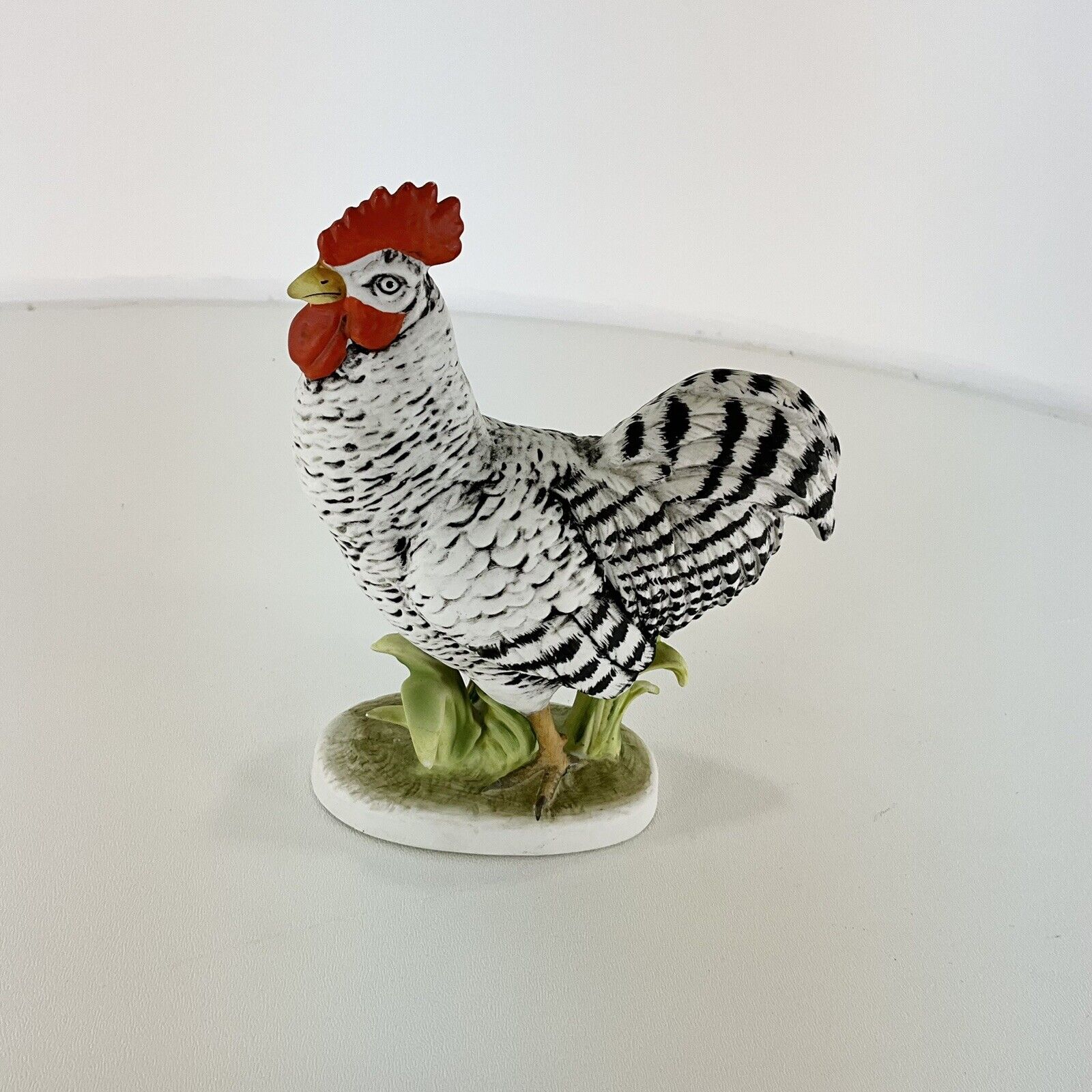 Vintage Lefton Rooster Ceramic Figurine Plymouth Rock Chicken Farm Collectible
