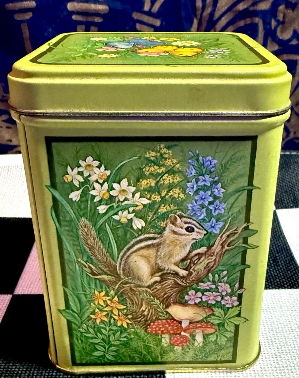 🔥VTG 80s Hallmark Botanical Metal Tin Flowers Butterflies Mushrooms Cottagecore