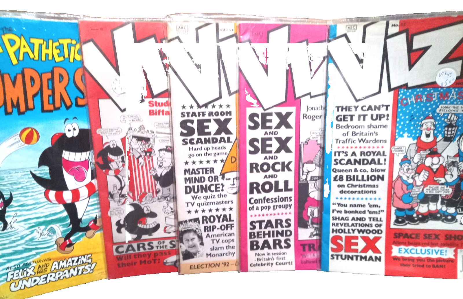 Lot of 5: Vintage VIZ Comic Magazine (UK) #45, 46, 53, 58, Sharks Bumper Special Lot of 5: Vintage VIZ Comic Magazine (UK) #45, 46, 53, 58, Sharks Bumper Special