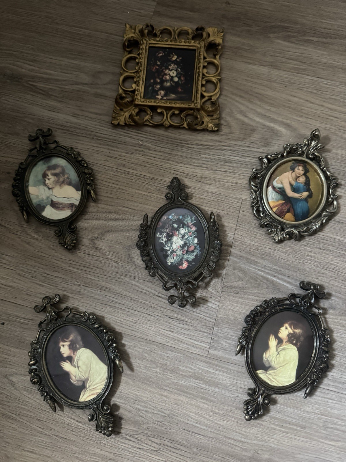 Vintage  Italy Miniature Ornate Wall Art Framed Picture Collection Of 6
