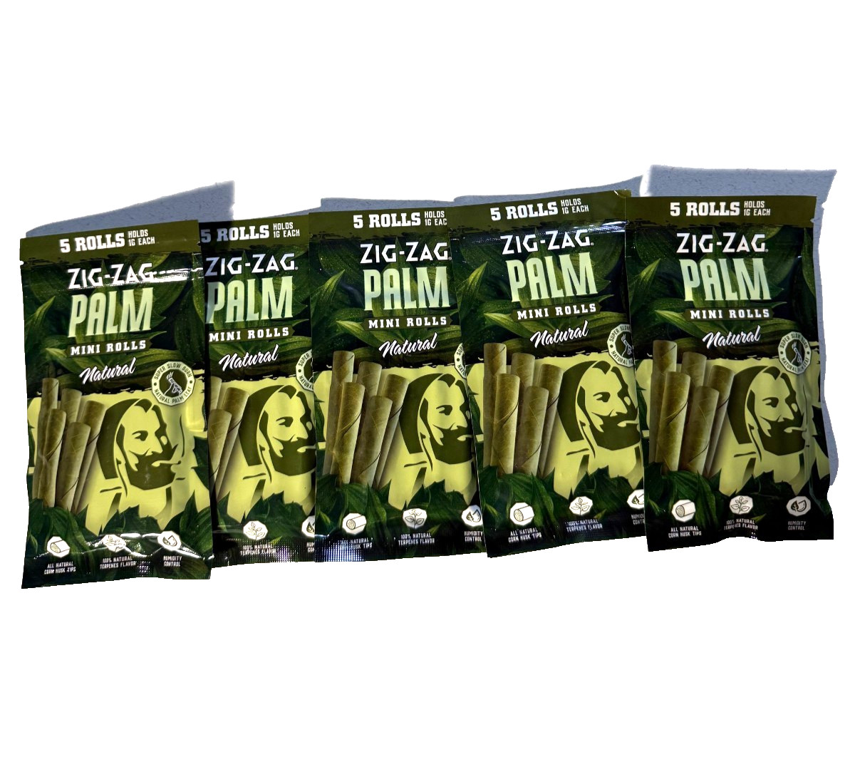 Zig-Zag Natural Palm Leaf Mini Rolls 5 Packs 25 Total Pre-Rolled Cones Slow Burn