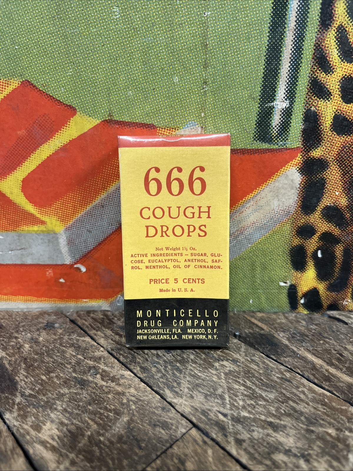 VINTAGE C. 1930 666 COUGH DROPS BOX SEALED SIGN MEDICINE PHARMACY DEVIL SATAN