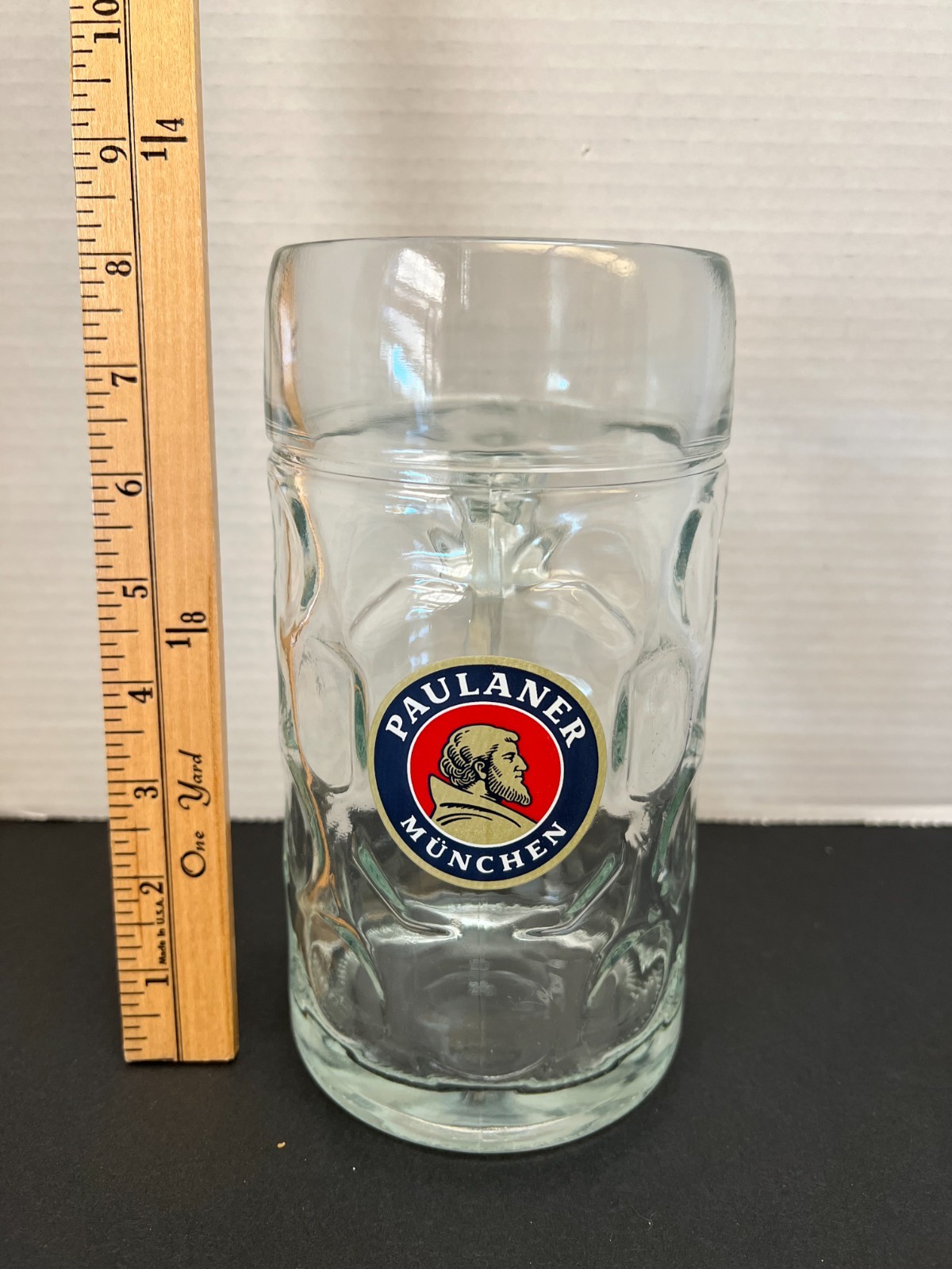 Paulaner Munchen 1 Liter Dimpled German Munich Beer Stein Heavy Glass