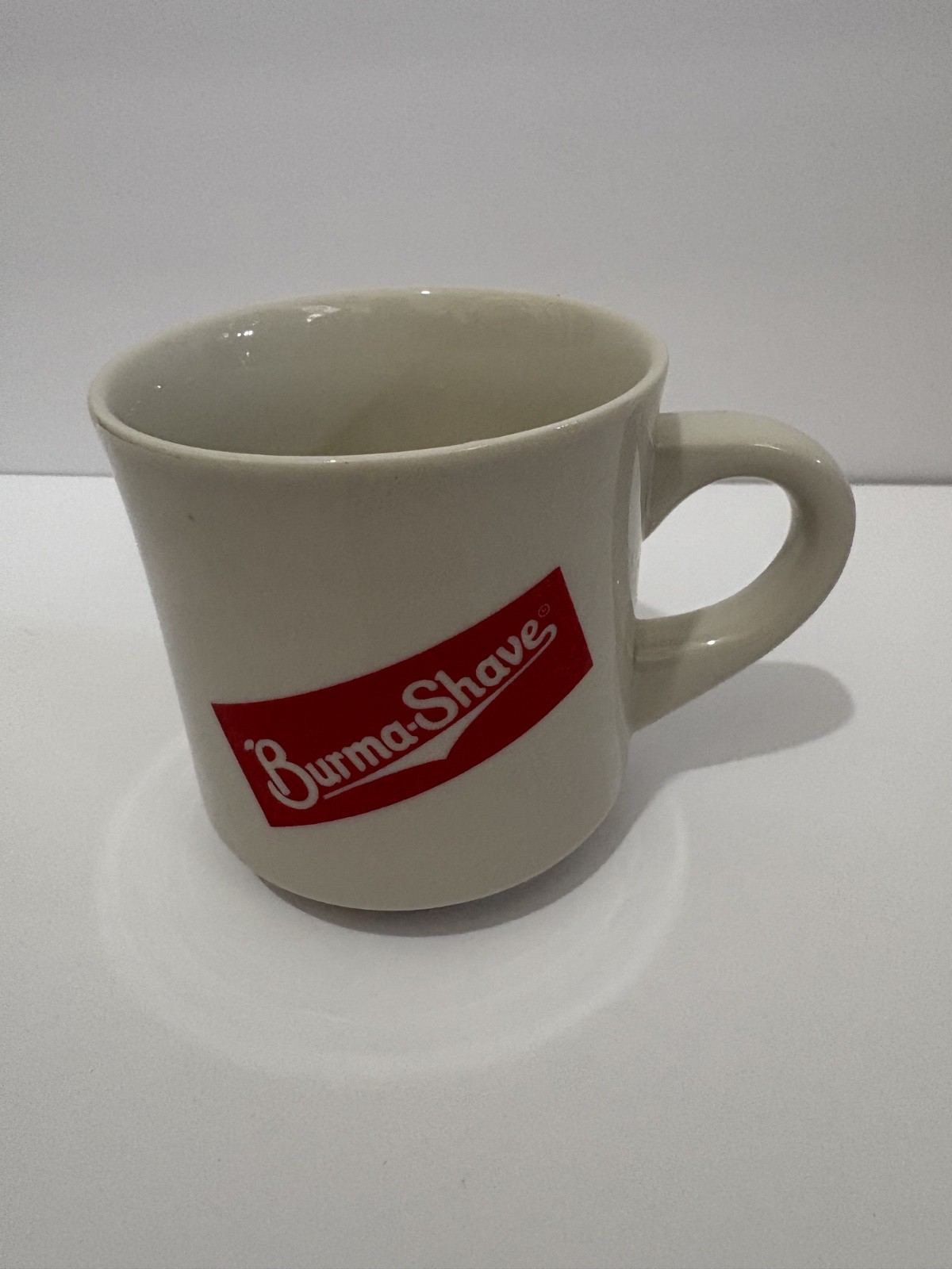 Vintage 1970s Ceramic Burma-Shave White Shaving Cup Coffee Mug Red Logo