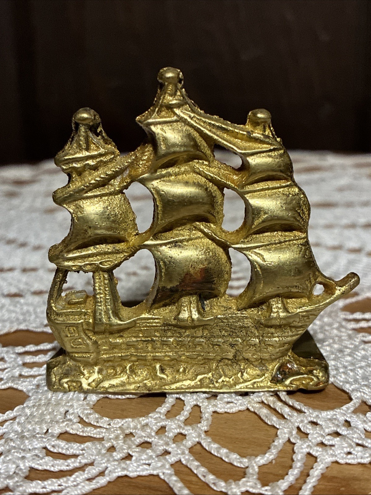 1-  Clipper/ Sailing Ship Bookend  Art Brass Co NY  Antique 2w X 2.25 H X 1.75 D