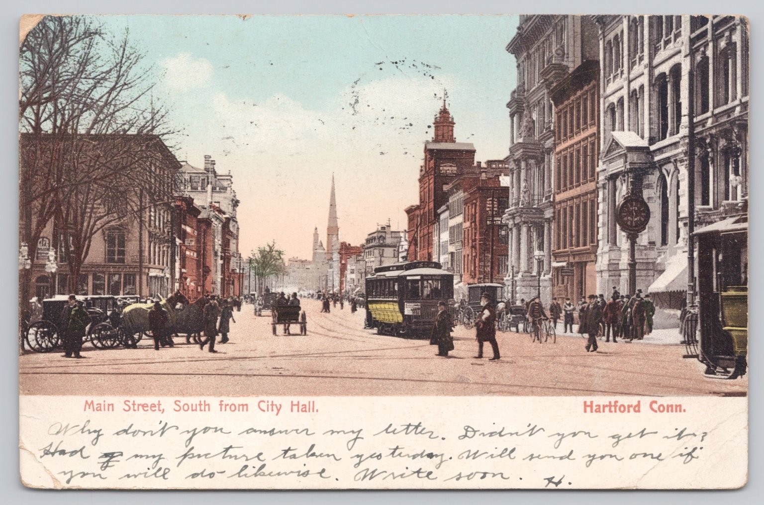 Vintage 1906 Hartford Connecticut Main Street City Hall Postcard