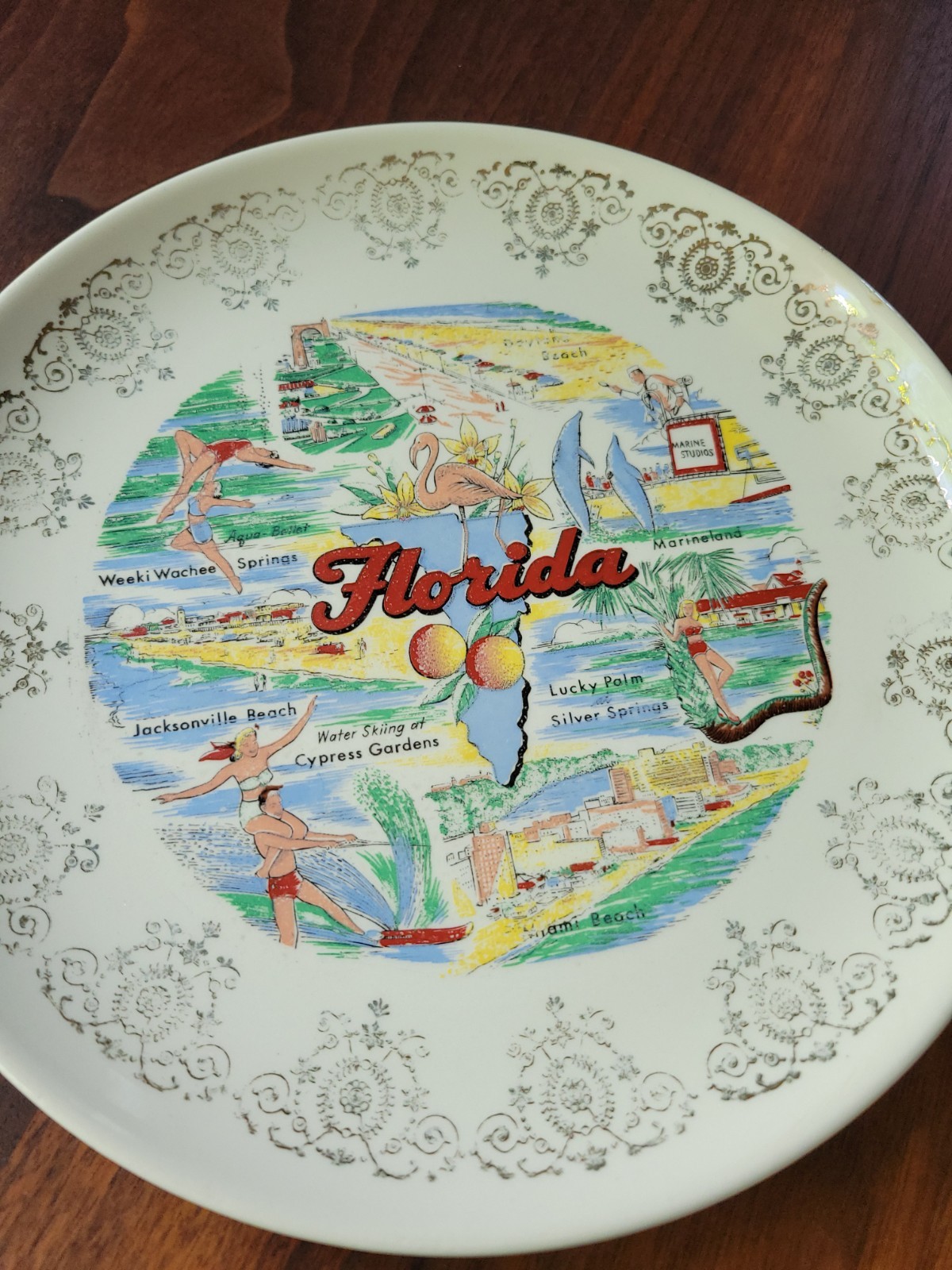 Vintage Crest-O-Gold Gold Plate Florida Souvenir Plate