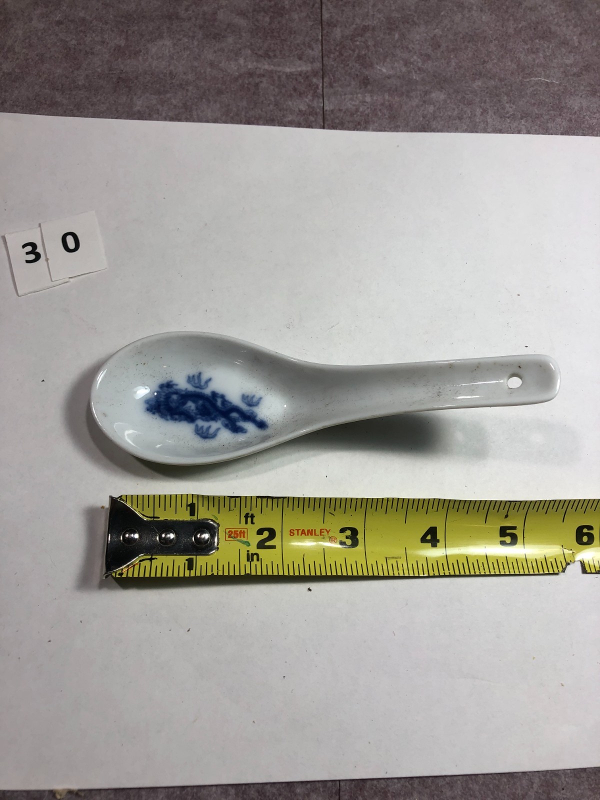 Lot of 6 Oriental Chinese Soup Spoon Ceramic Blue Dragon Design #S-30