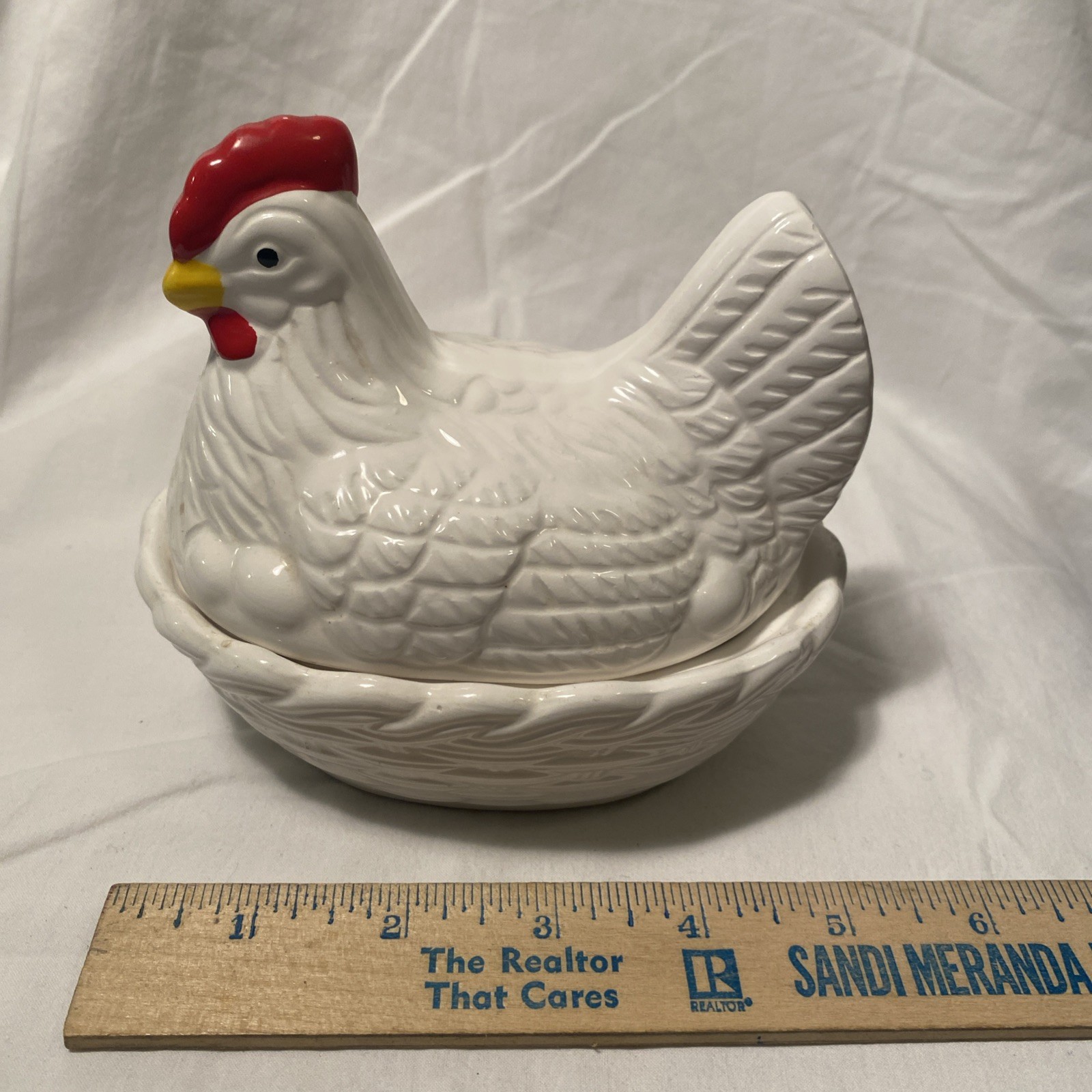 Vintage White Ceramic Hen On Nest - Japan, Farmhouse Kitchen Decor