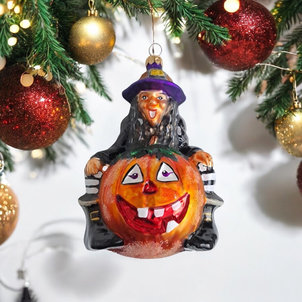 Christopher Radko Punkin Pals VTG 1996 Glass Halloween Ornament 6” Witch Pumpkin