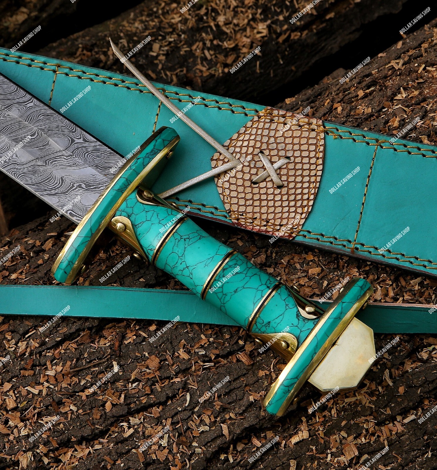 Fully Hand Forged Damascus Steel Medieval / Viking Sword With Leather Sheath.