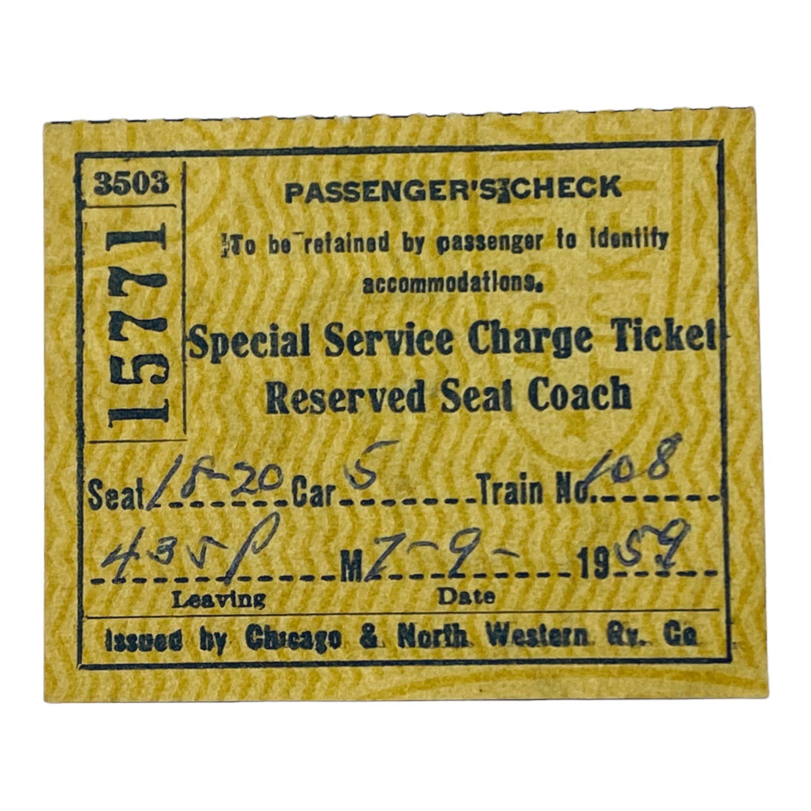 1959 Chicago & North Western Railroad Passenger\'s Check 1959 Chicago & North Western Railroad Passenger\'s Check
