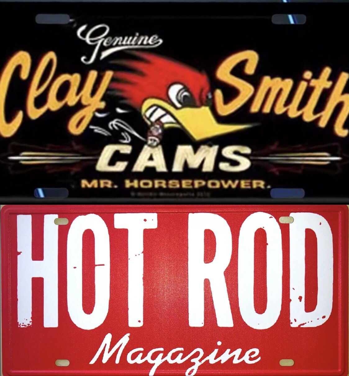 2 Pack Clay Smith Mr Horsepower + Hot Rod Magazine Logo Display License Plate 2 Pack Clay Smith Mr Horsepower + Hot Rod Magazine Logo Display License Plate