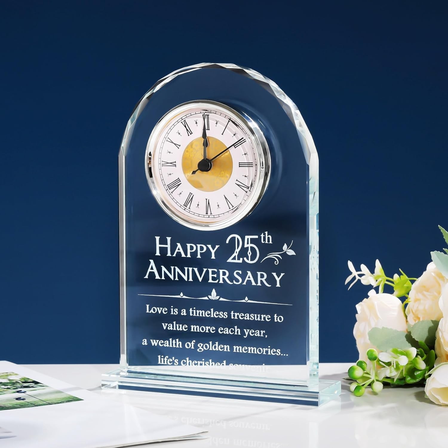 YWHL 25th Wedding Anniversary Clock Gifts for Parents, 25 Years Clear