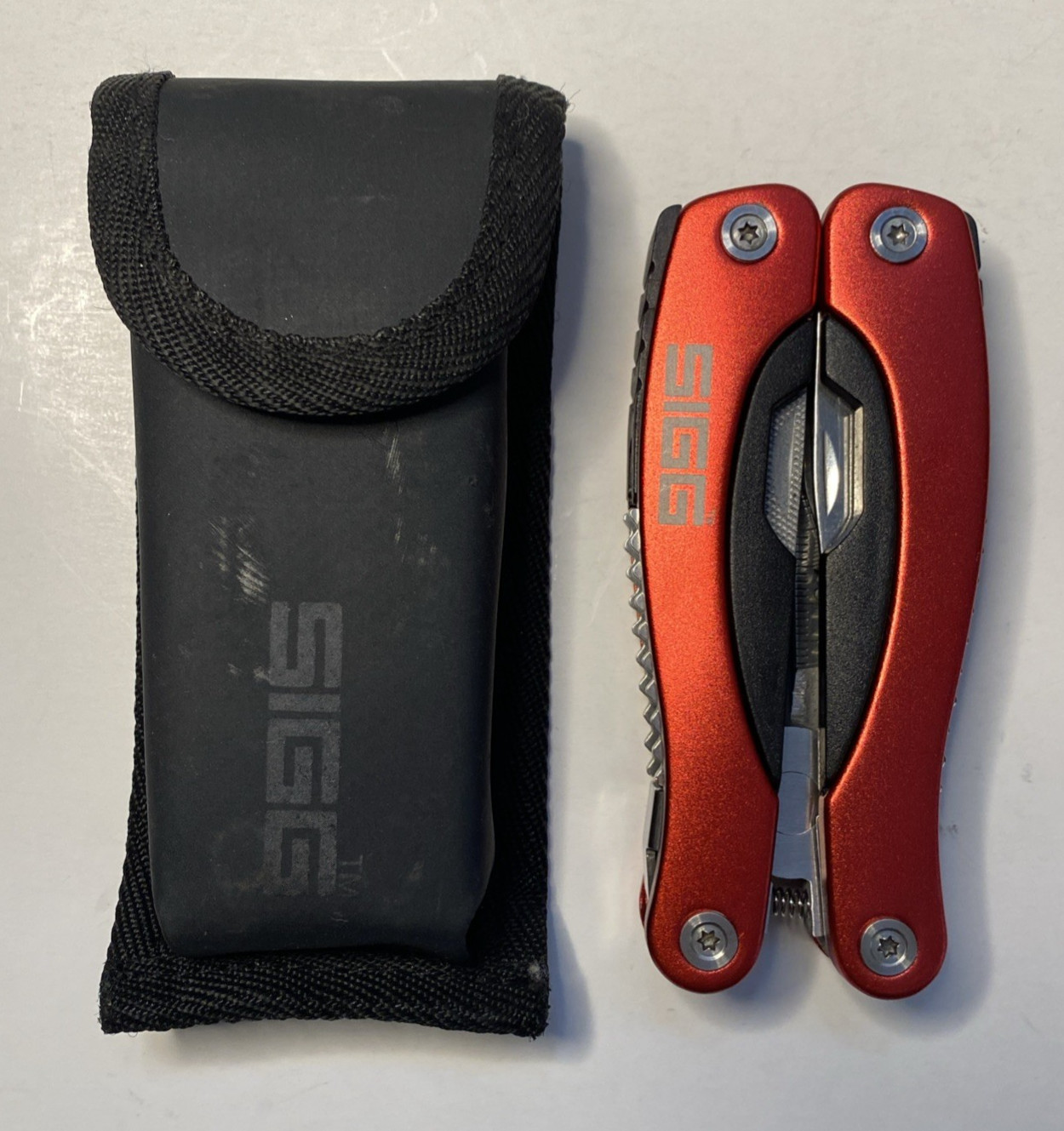 SIGG Red Multi Tool Folding Pliers with Sheath Compact Utility Tool